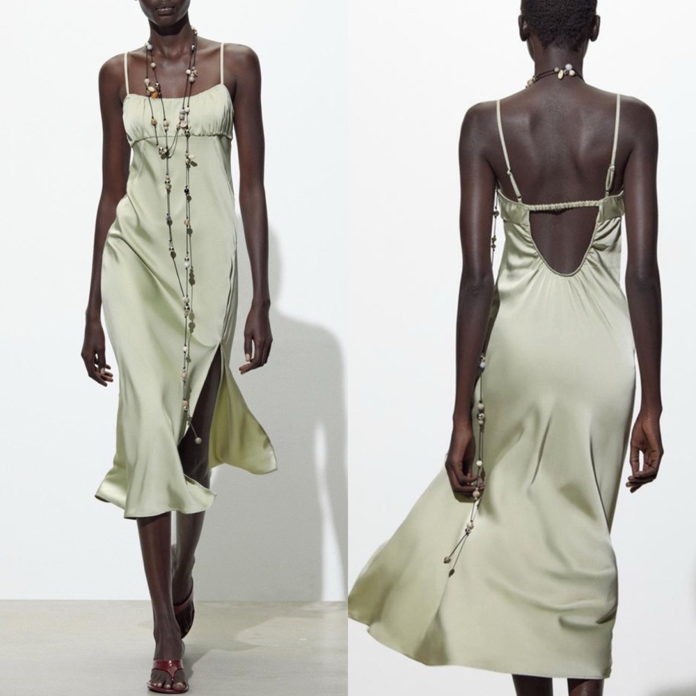 NWT ZARA SATIN SLIP DRESS - Mint